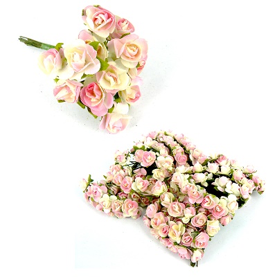 1cm Mini Roses - Pink/White Blend (12pk)